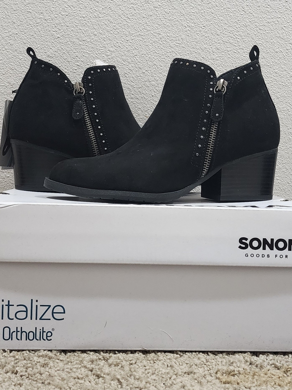 Sonoma Black Suede Ankle Boots with Side Zip